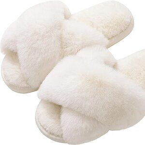 Evshine Women's Fuzzy Bridal Wedding Slippers Size 7-8